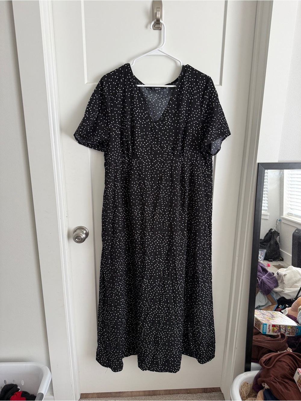 Classic Black Polka Dot SHEIN V-Neck Dress